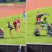 VIDEO INSÓLITO: Aplanadora de césped atropelló a futbolista que hacía entrada en calor