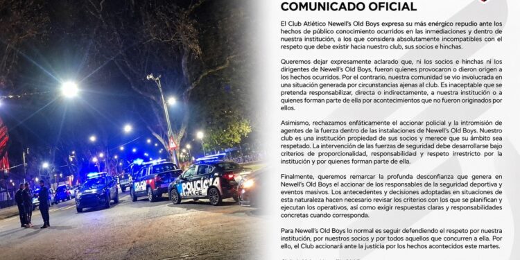 Fuerte comunicado de Newell’s tras los incidentes: repudió el accionar policial y anunció que irá a la Justicia