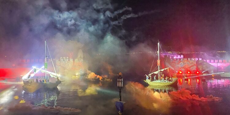 Galeras, cañonazos y fuegos artificiales: revivieron la batalla naval de Lepanto sucedida en 1571
