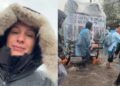 UNA TRADICIÓN PERSONAL: Pampita caminó por calles inundadas durante la peregrinación a Luján