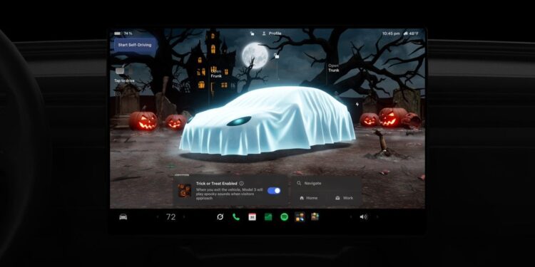 Tesla en modo Halloween: parpadean las luces del auto y emite sonidos de terror cuando alguien se acerca