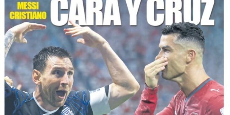La tapa de un diario de España que contrasta el final de Messi con Argentina y el de Cristiano con Portugal