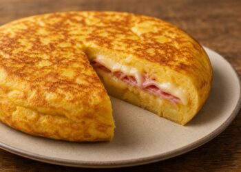 Receta de tortilla española con jamón y queso, rápida y fácil