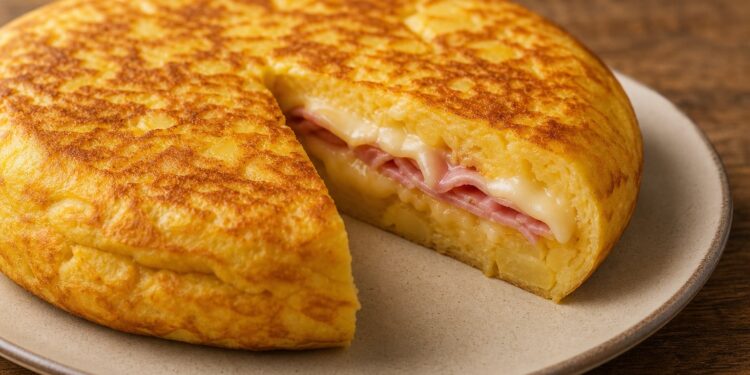Receta de tortilla española con jamón y queso, rápida y fácil