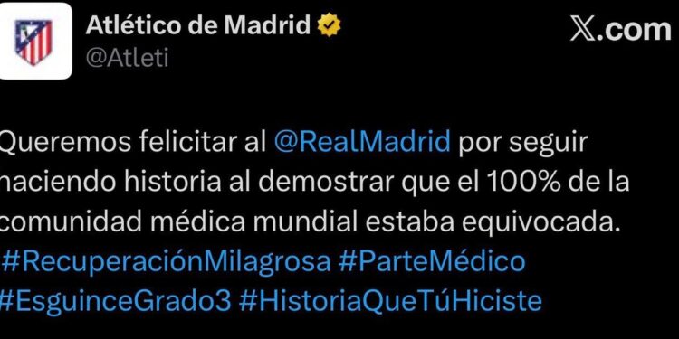 El posteo irónico del Atlético apuntando al Real Madrid por la vuelta de Valverde: «Queremos felicitar…»
